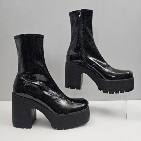 NEW Jeffrey Campbell Refresh Ankle Boot Women 9 Black Glossy Patent Y2K Platform - Picture 3 of 14